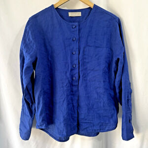 Everlane The Popover Shirt Linen Women’s Size 6 Cobalt Blue 1/2 Button Classic